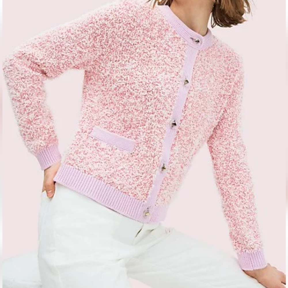 Kate Spade New York Pink with White Coconut Flake Design Girls Cardigan
